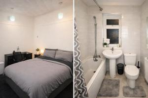 two pictures of a bathroom with a bed and a sink at EMGS property ltd in Liverpool