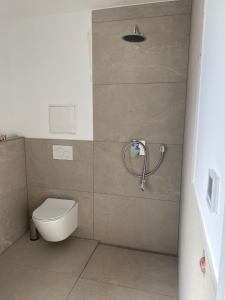 a bathroom with a toilet and a shower at La Fontana in Rauenberg