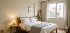 a bedroom with a large bed and a window at pınar apart hotel in Kapuluören