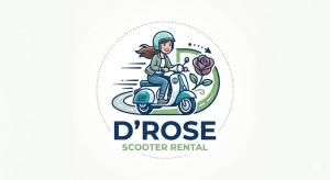 a woman riding a scooter logo at Rose Apartments in Anda