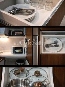 a kitchen with a sink and a plate and a microwave at Oak Suite in Baguio