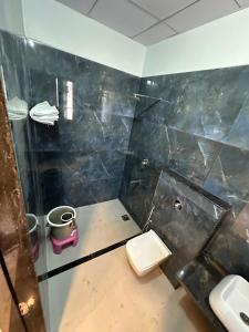a bathroom with a shower and a toilet in it at Royal kesari in Jhunjhunūn