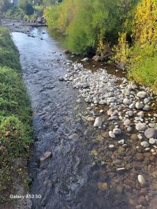 a river with rocks on the side of it at Cabaña La Ondina in Melipeuco +5 photos