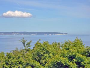 a view of the water with trees in the foreground at Villa Philine - Meerblicksuite "Carlotta" in Ostseebad Sellin