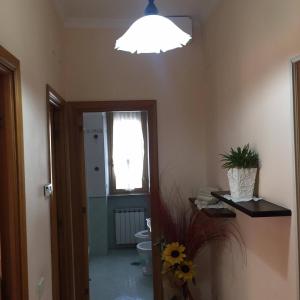 ローマにあるCasa Vacanze Le Tortoreのバスルーム(トイレ付)、天井の照明が備わります。