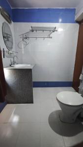 a bathroom with a toilet and a sink at Hotel Ech Aar, Kargil in Kargil