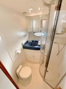 a small bathroom with a toilet and a sink at Yacht Experience in Monaco Harbour in Monte Carlo +11 photos