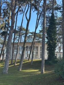 a building in the middle of a forest of trees at Deck 8 in Timmendorfer Strand +17 photos