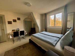 a bedroom with a bed and a window at Auberge Pour Tous in Vallorbe