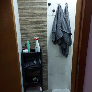 a bathroom with a toilet and a towel at Hidden place in pure center in Novi Sad +30 photos