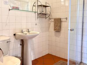 a bathroom with a sink and a toilet and a shower at Hendersons Lodge Ltd in Senekal +20 photos
