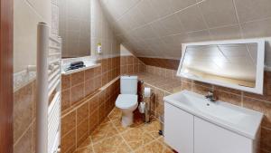 a small bathroom with a toilet and a sink at Pribina Penzión in Nitra +43 photos