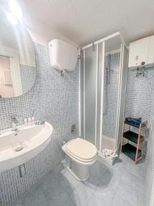 a bathroom with a white toilet and a sink at La Casina Del Campese in Campese