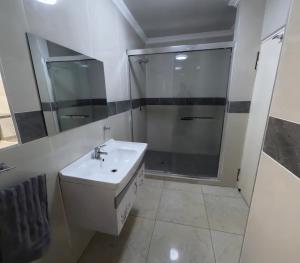 a bathroom with a sink and a shower at Viking Guest House in Mahikeng