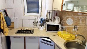 a kitchen counter with a sink and a microwave at Villa Lavanda in Sutomore