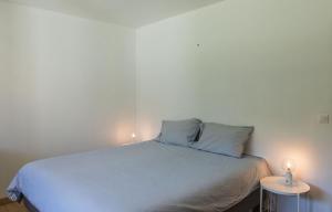 a bedroom with a bed with two lights on it at Hangar Project in Saint-Michel-Escalus