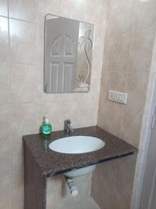 a bathroom with a sink and a mirror at 1 bhk apartment ruby residency in Canacona