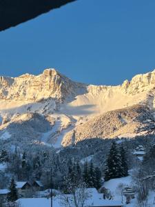a view of a mountain with snow on it at Bramfam in Gresse-en-Vercors