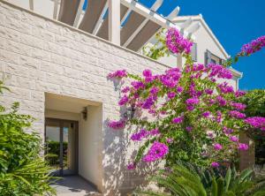 a house with purple flowers on the side of it at Apartment Oaza in Supetar
