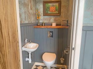 a small bathroom with a toilet and a sink at B&B De Rooie Hooimijt in Ammerzoden