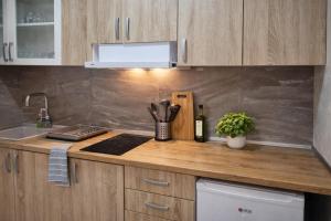 a kitchen with a counter top with a stove top oven at New Moment 2 in Žarkovo