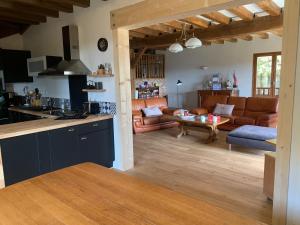 a kitchen and living room with a couch and a table at Chalet Masana in Murat-le-Quaire