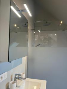 a bathroom with a sink and a mirror at Bomaison charmant landelijke studio in Aalter +29 photos