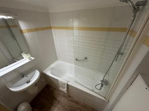 a bathroom with a shower and a toilet and a sink at Le Rhum Antik in Puybrun +22 photos