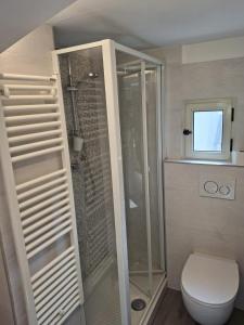 a bathroom with a shower and a toilet and a window at Il Nido della Piazzetta in Saluzzo +30 photos