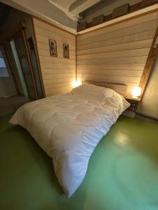 a large white bed in a room with two lights at La Chancellerie in Loches +8 photos