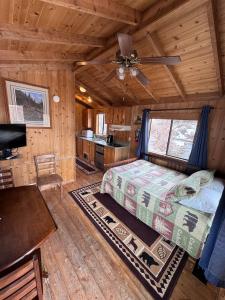 a bedroom with a bed in a log cabin at Virginia Creek Settlement in Bridgeport