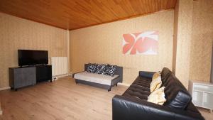 a living room with a couch and a tv at Plantin Apartment in Antwerp
