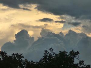 a cloudy sky with trees in the foreground at Casa de Coral in Santa Lucía