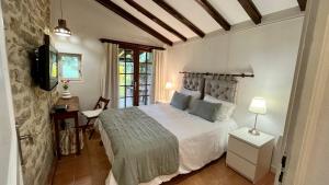a bedroom with a bed and a television in it at GITE LA FREYDIERE in La Bégude-de-Mazenc