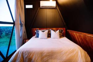 a bedroom with a bed with pillows and a window at Águila Lodge in San Miguel de Allende +5 photos