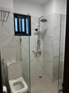 a bathroom with a shower and a toilet at Voyage d'affaires et séjour paisible in Abidjan