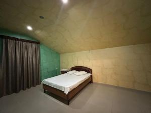a bedroom with a bed in a room with green walls at Payl Hotel in Arrinj