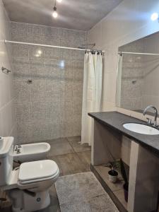 a bathroom with a toilet and a sink and a shower at Manipa Loft 2 in Cafayate