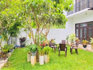 a garden with chairs and trees and plants at Emerald Sea Breeze - Madiha in Nikawatawana