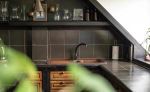 a kitchen with a sink and a counter top at Unique House with private swimming pool by the sea - AFRA GROUP in Sopot