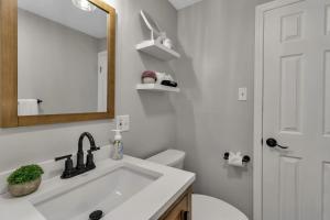 a bathroom with a sink and a mirror and a toilet at New 3BDRM Centrally Located Free Parking AC in Buffalo +15 photos