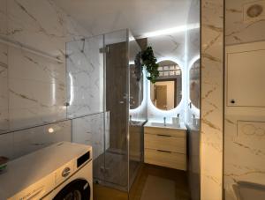 a bathroom with a shower and a sink at The Elegant Hideaway in Šurany +12 photos