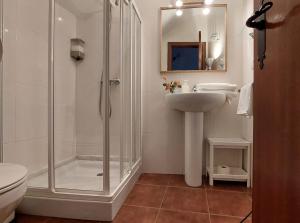 a bathroom with a shower and a sink at Casa Rural Maria in Molinaseca +63 photos