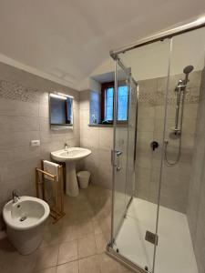 a bathroom with a shower and a toilet and a sink at Il Nido sul Lago B&B in Viverone +18 photos