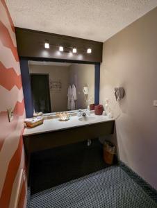 a bathroom with a sink and a large mirror at Hickory West Inn in Hickory Hills