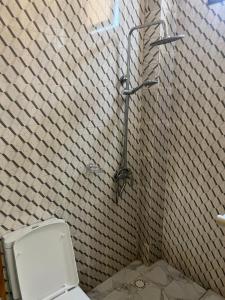a bathroom with a shower and a toilet at Zac Mbao appartement meuble in Mbaw +34 photos