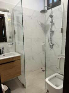 un bagno con doccia, WC e lavandino di Confort et tranquilité a Abidjan