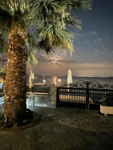 a view of the ocean from a resort with a palm tree at Sea You - Apartments in Avlákia