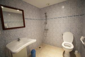 a bathroom with a sink and a toilet and a mirror at La vauloube in Châteauponsac +22 photos