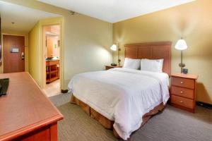 a large bedroom with a large bed and a bathroom at Pittsburgh Airport Inn and Suites in Coraopolis